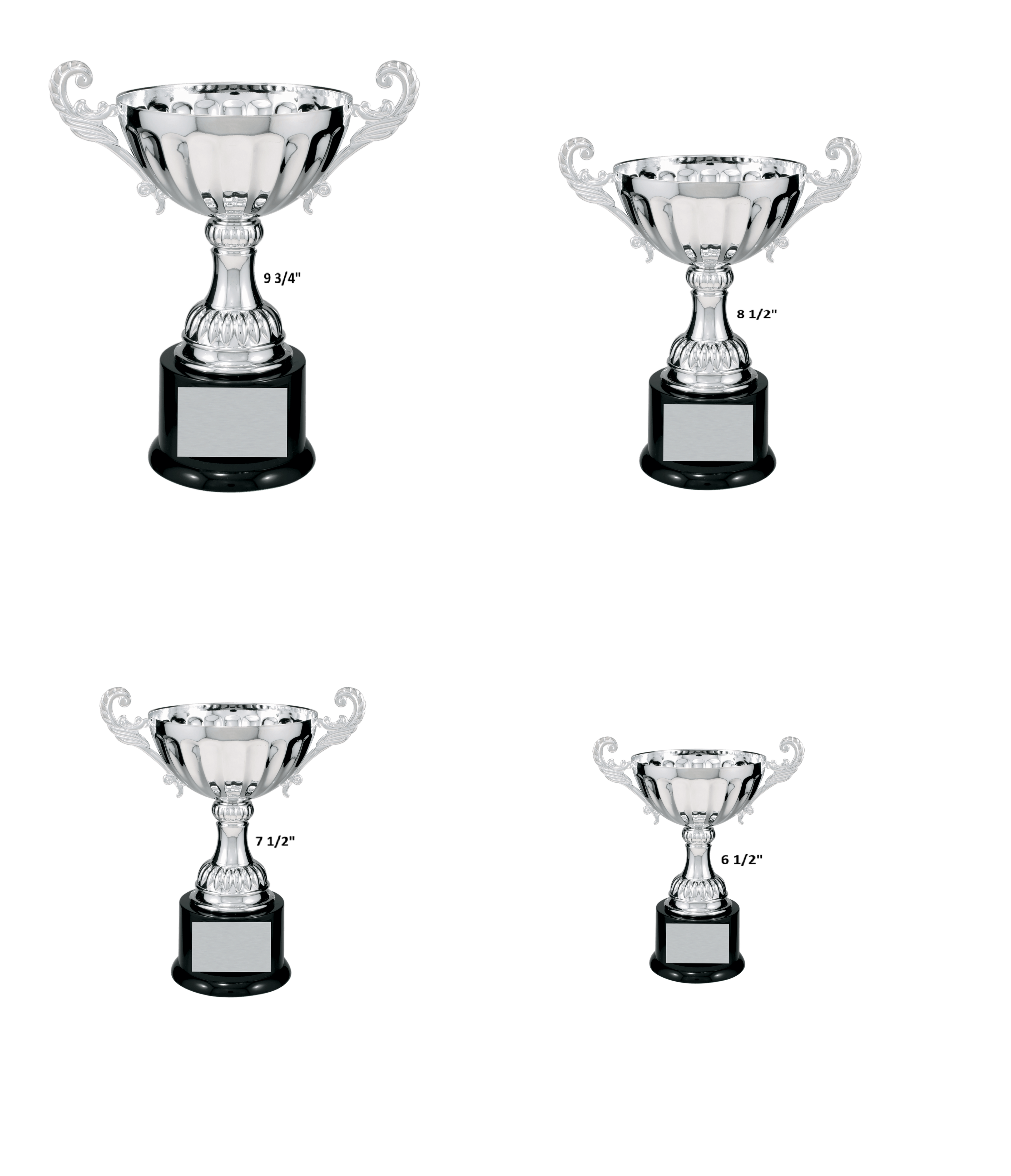 Silver Completed Metal Cup Trophy on Plastic Base/Metal Cups