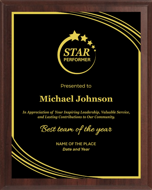 Employee Excellence Award Plaque - Walnut / Cherry Trophy Plaque with Gold / Silver Black Metal Plate - Multiple Sizes