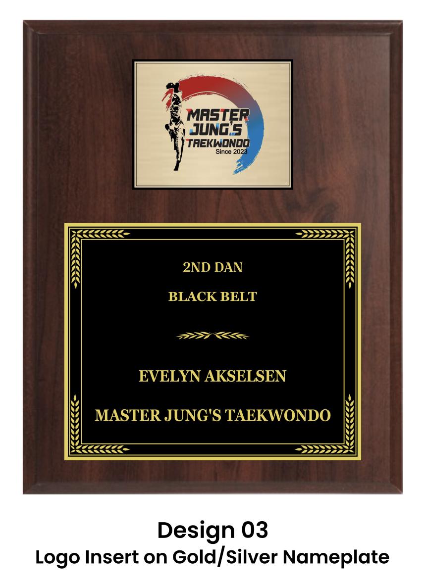 Personalized Engraved Trophy Plaque Award - Walnut / Cherry Trophy Plaque with Gold / Silver Black Metal Plate - Multiple Sizes