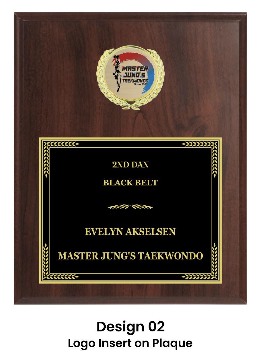 Personalized Engraved Trophy Plaque Award - Walnut / Cherry Trophy Plaque with Gold / Silver Black Metal Plate - Multiple Sizes