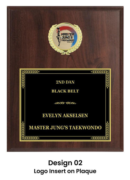 Personalized Engraved Trophy Plaque Award - Walnut / Cherry Trophy Plaque with Gold / Silver Black Metal Plate - Multiple Sizes
